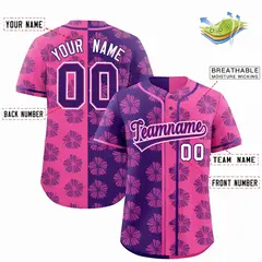 Purple Pink Split Flower Graffiti Authentic Baseball Jersey 2
