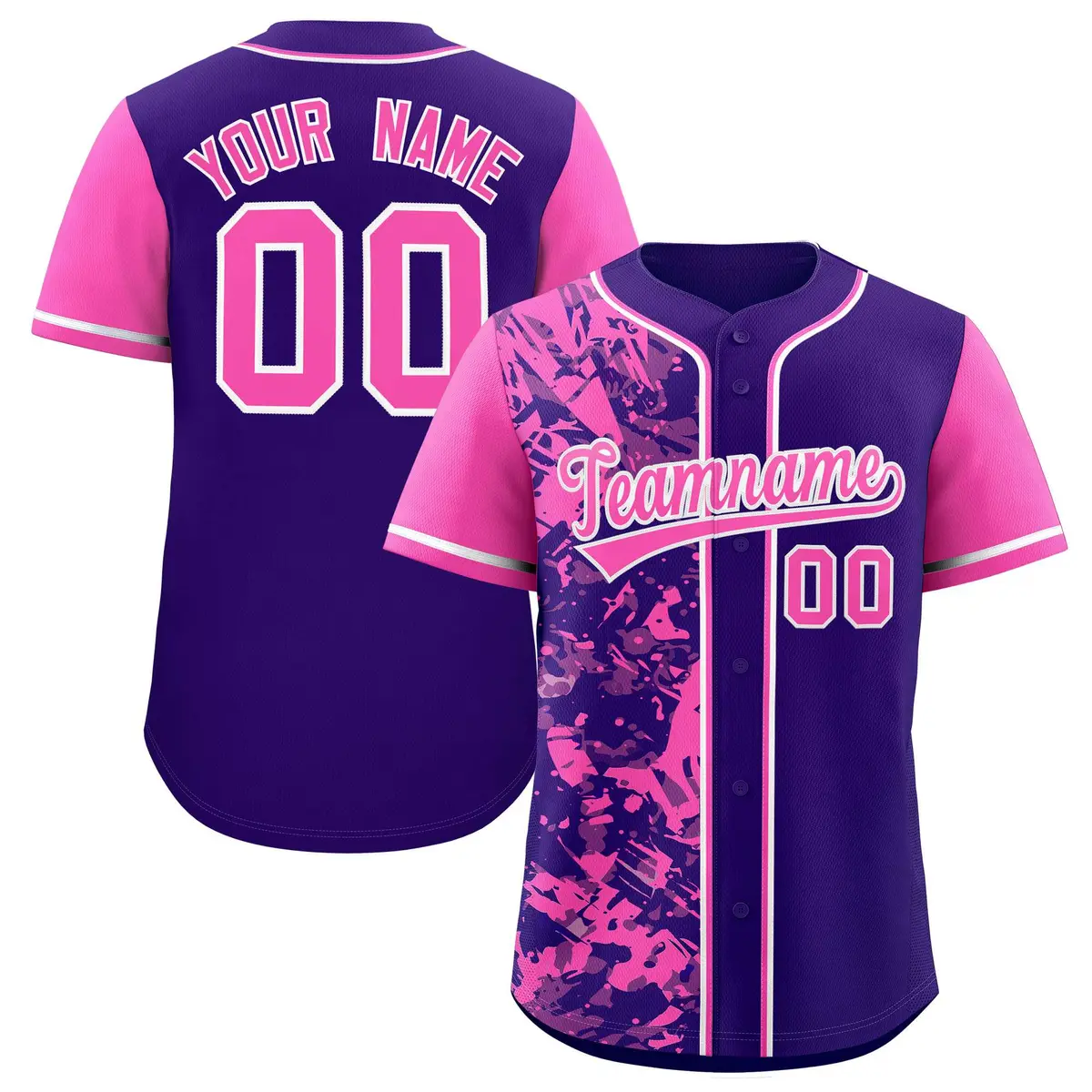 Purple Pink Split Graffiti Raglan Sleeve Baseball Jersey