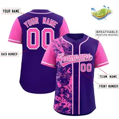 Purple Pink Split Graffiti Raglan Sleeve Baseball Jersey 2