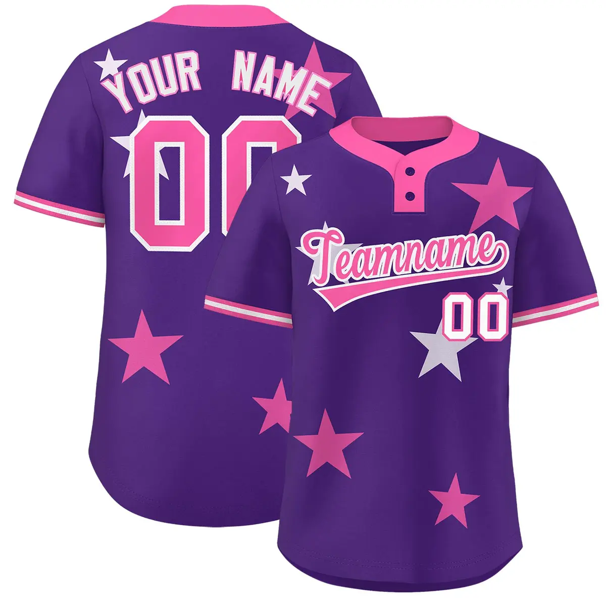 Purple Pink Star Graffiti Two-Button Baseball Jersey