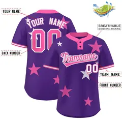 Purple Pink Star Graffiti Two-Button Baseball Jersey 2