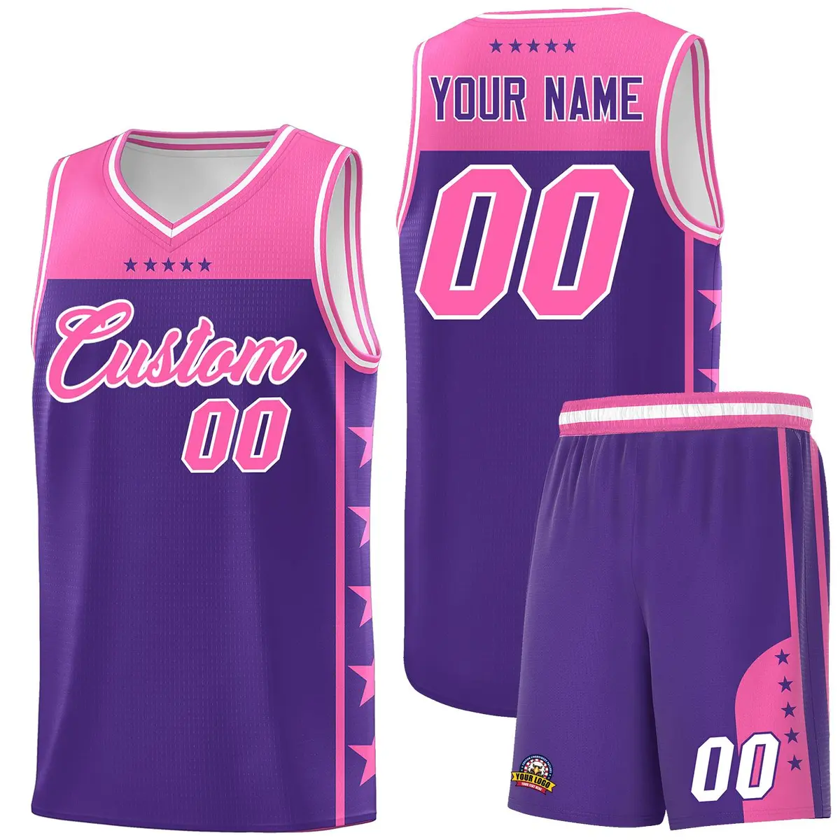 Purple Pink Star Pattern Basketball Jersey Sports Uniform