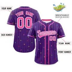 Purple Pink Star Pattern Stripe Authentic Baseball Jersey 2