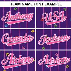 Purple Pink Star Pattern Stripe Authentic Baseball Jersey 3