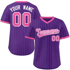 Purple Pink Stripe Authentic Pullover Baseball Jersey 1