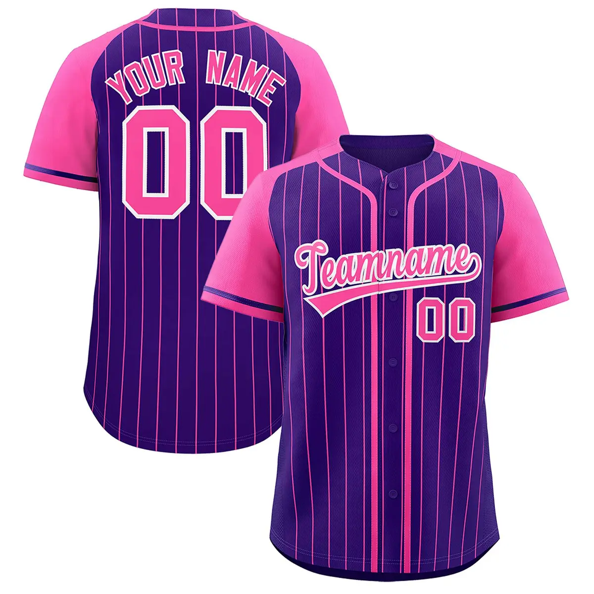 Purple Pink Stripe Raglan Sleeves Fashion Baseball Jersey