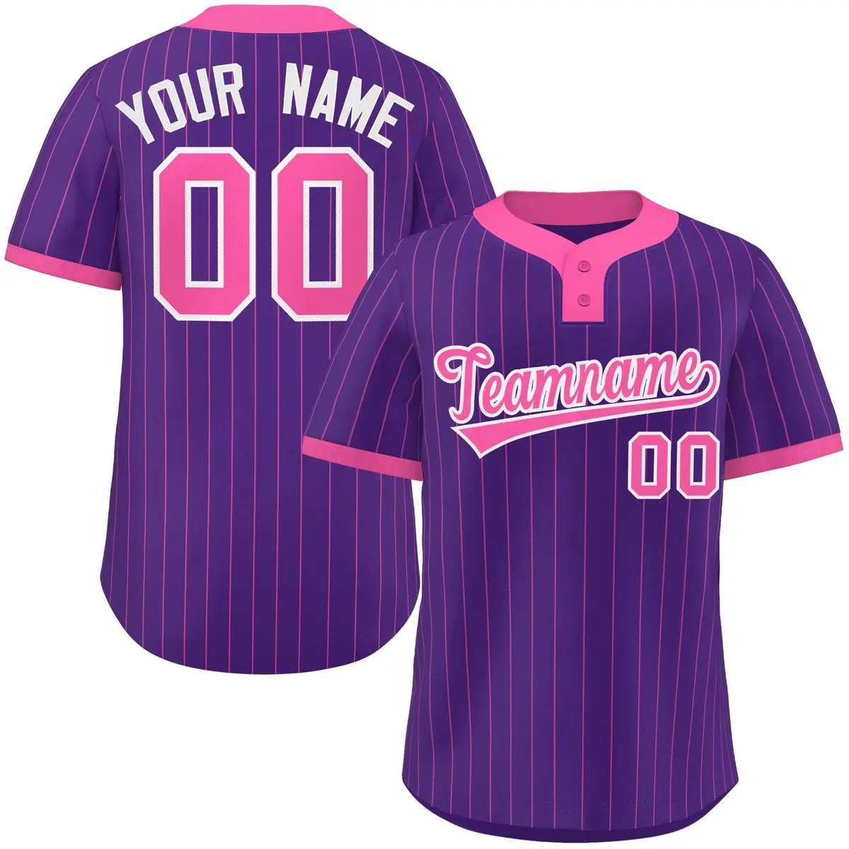 Purple Pink Stripe Two-Button Softball Jersey