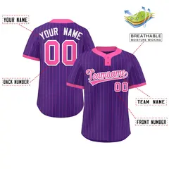 Purple Pink Stripe Two-Button Softball Jersey 2
