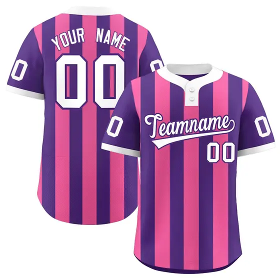 Purple Pink Stripe Two-Button Softball Jersey