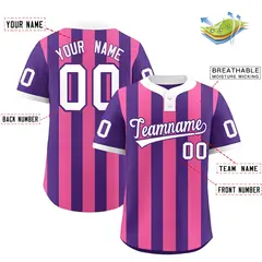 Purple Pink Stripe Two-Button Softball Jersey 2