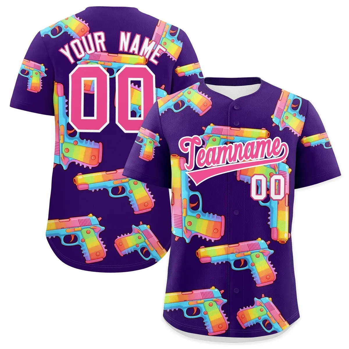Purple Pink Sugar-Coated Firepower Graffiti Baseball Jersey