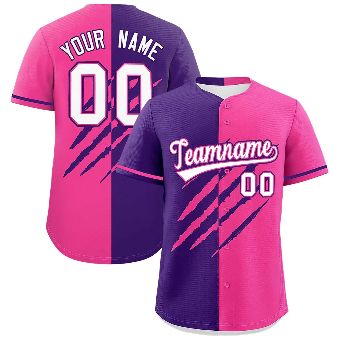 Purple Pink Tiger Claw Scratch Split Baseball Jersey