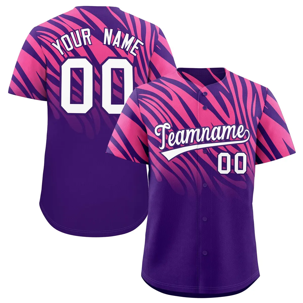 Purple Pink Tiger Stripe Gradient Animal Print Baseball Jersey