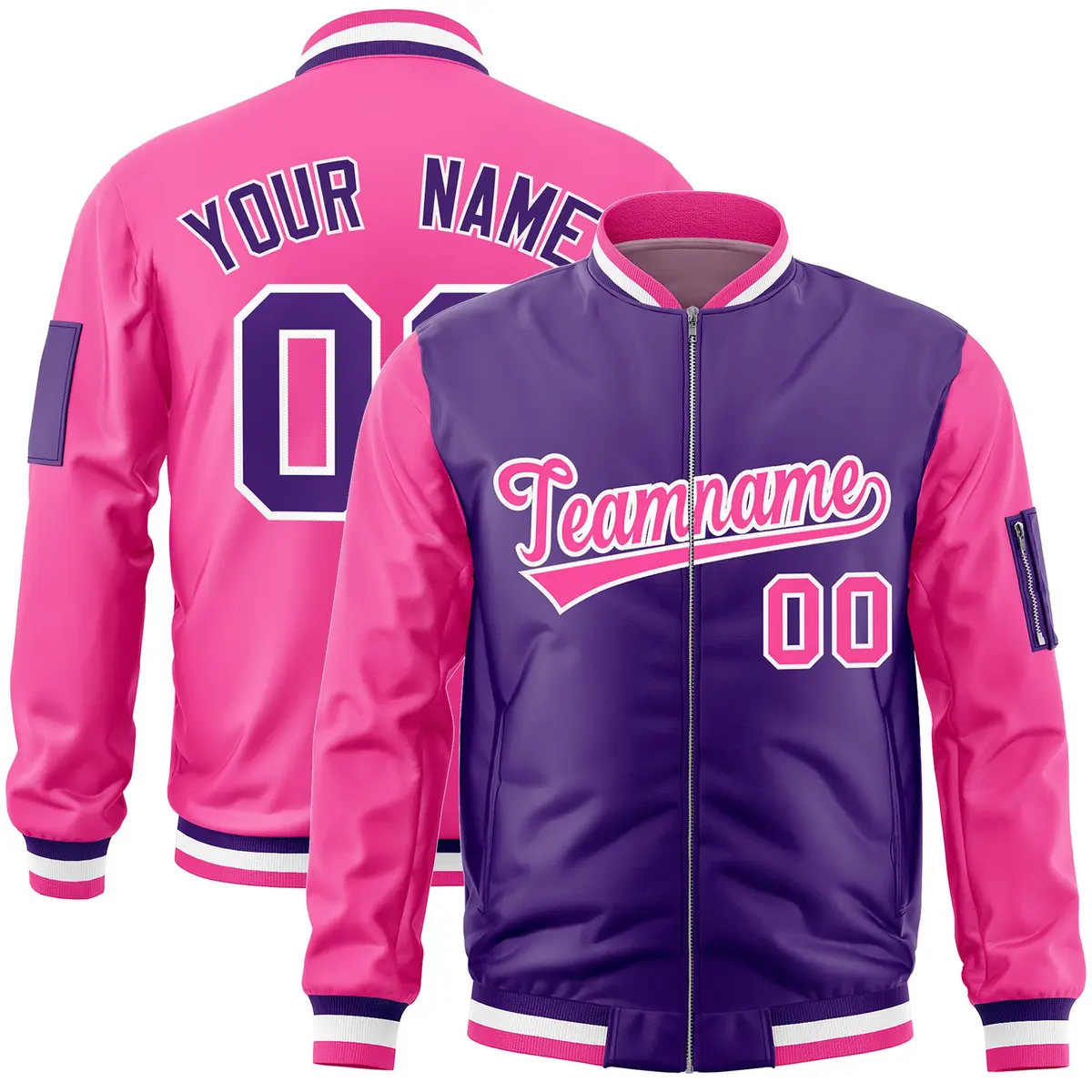Purple Pink Two-Tone Varsity Letterman Bomber Jacket
