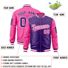 Purple Pink Two-Tone Varsity Letterman Bomber Jacket 2