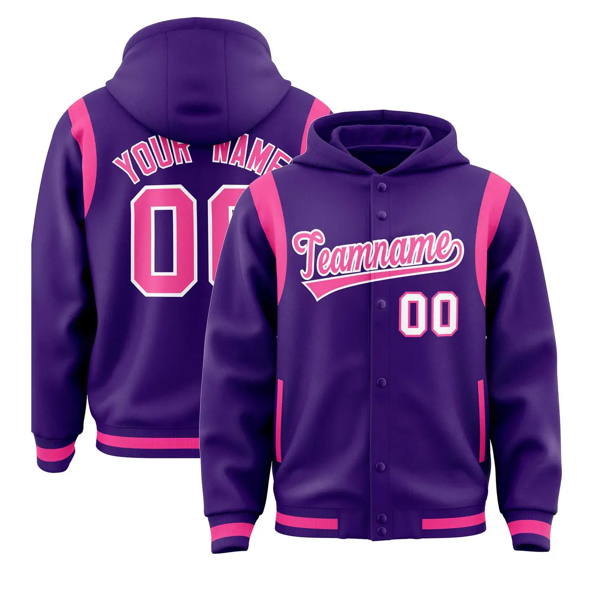 Purple Pink Varsity Letterman Color Block Hoodie Jacket