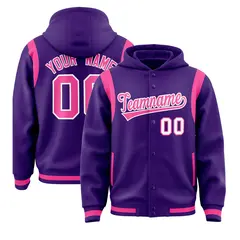 Purple Pink Varsity Letterman Color Block Hoodie Jacket 1