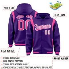 Purple Pink Varsity Letterman Color Block Hoodie Jacket 4