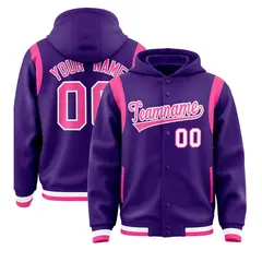 Purple Pink Varsity Letterman Color Block Hoodie Jacket 1