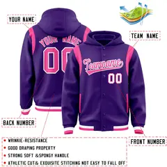 Purple Pink Varsity Letterman Color Block Hoodie Jacket 4