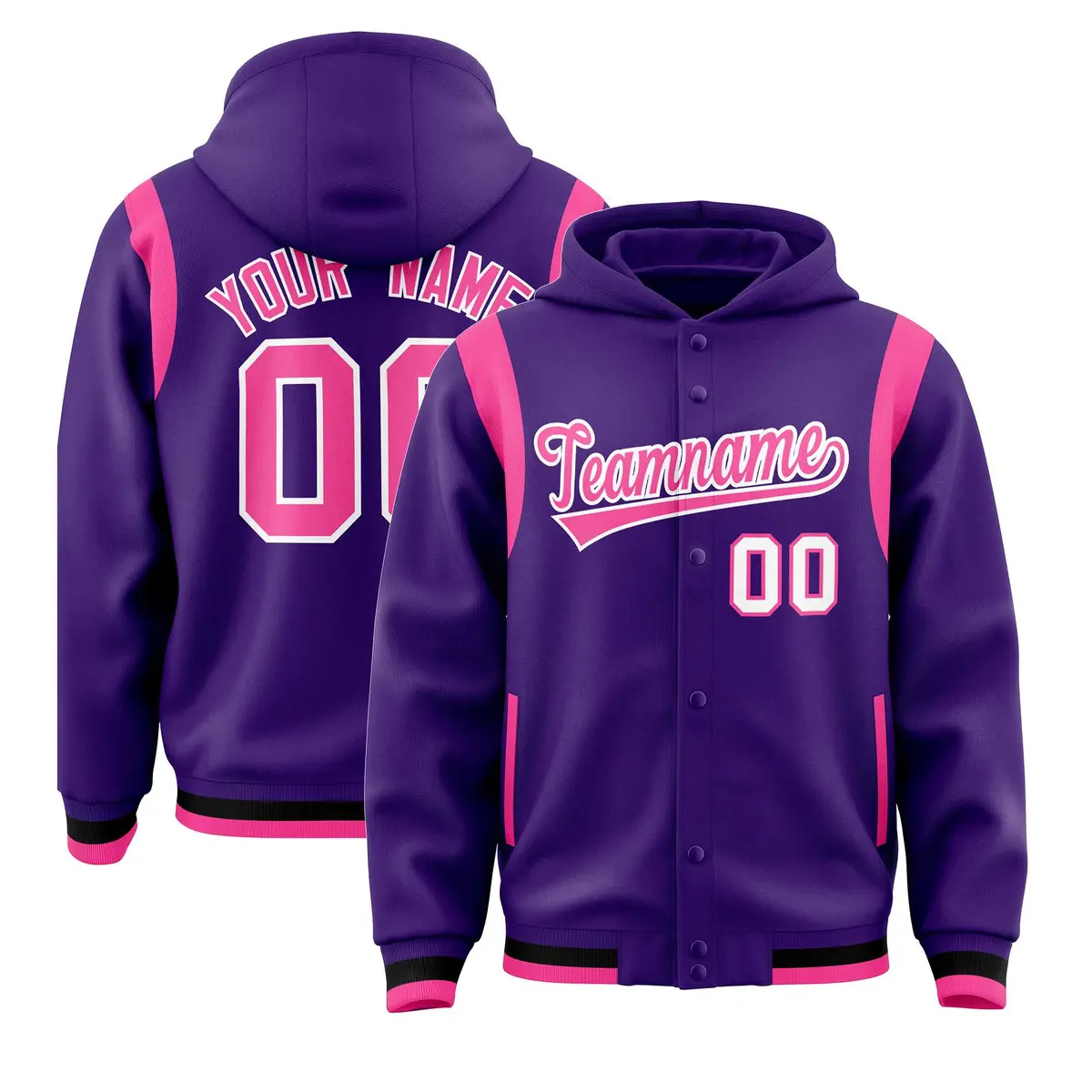 Purple Pink Varsity Letterman Color Block Hoodie Jacket