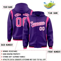 Purple Pink Varsity Letterman Color Block Hoodie Jacket 4