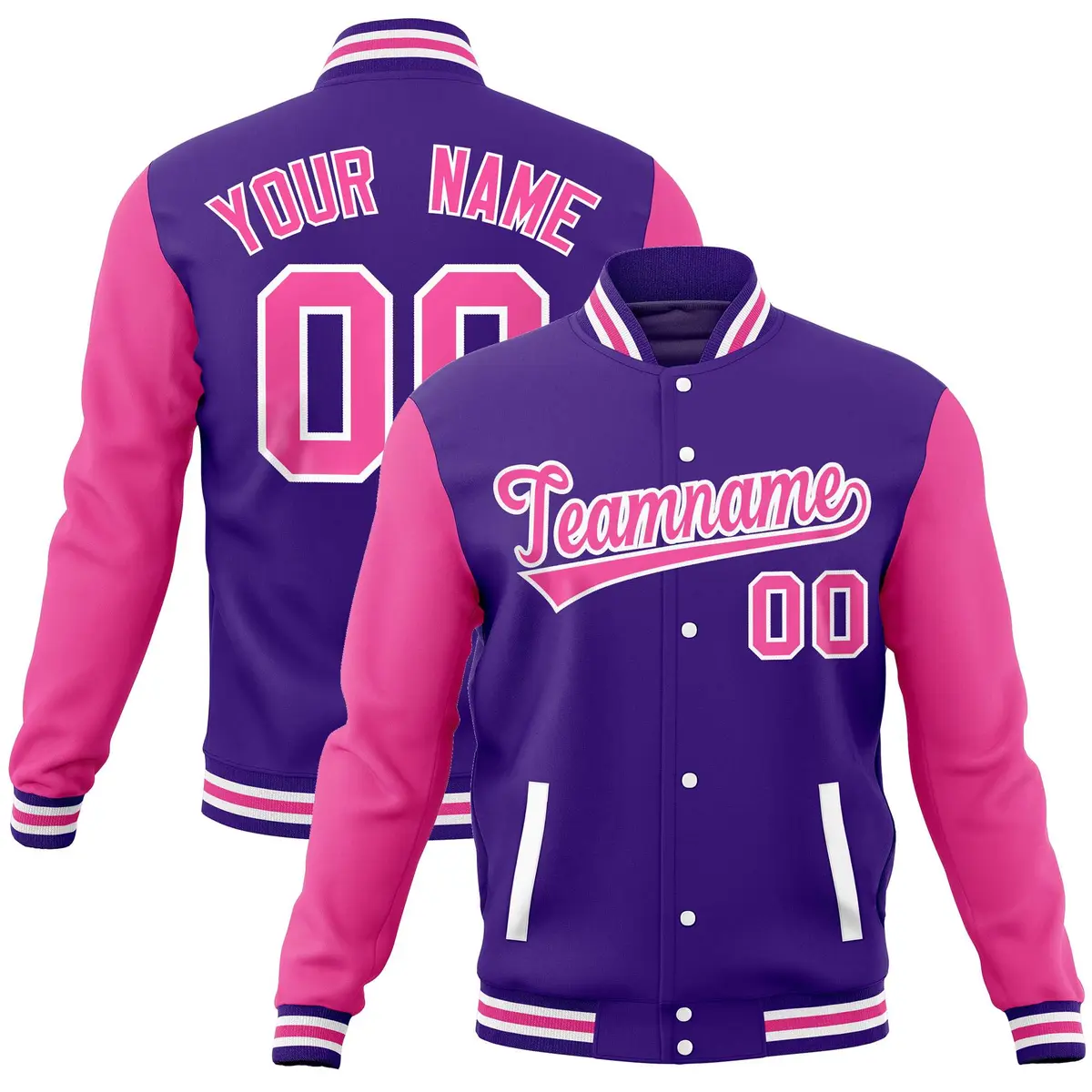 Purple Pink Varsity Raglan Sleeves Letterman Baseball Jacket