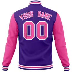 Purple Pink Varsity Raglan Sleeves Letterman Baseball Jacket 6