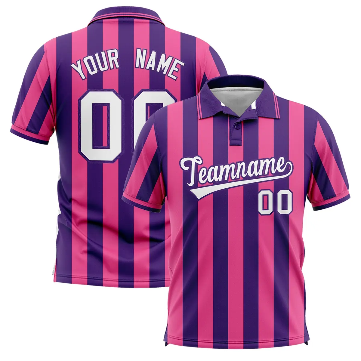 Purple Pink Vertical Stripes Performance Polo Shirt