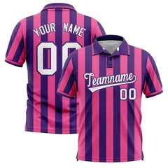 Purple Pink Vertical Stripes Performance Polo Shirt