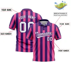Purple Pink Vertical Stripes Performance Polo Shirt 2