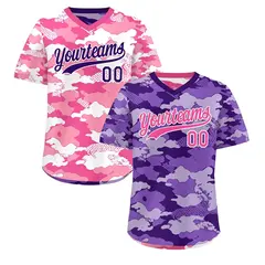Purple Pink White Camo Reversible Pullover Baseball Jersey Stretch Fabric