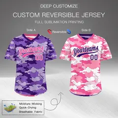 Purple Pink White Camo Reversible Pullover Baseball Jersey Stretch Fabric 2