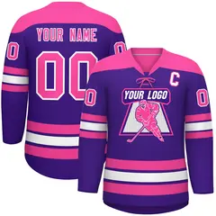 Purple Pink White Classic Lace-Up Neck Hockey Jersey