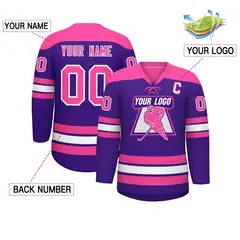 Purple Pink White Classic Lace-Up Neck Hockey Jersey 2