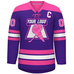 Purple Pink White Classic Lace-Up Neck Hockey Jersey 3