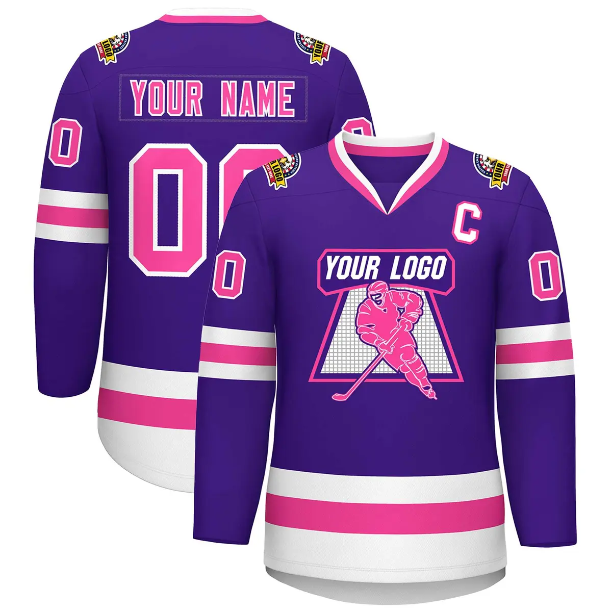 Purple Pink-White Classic Style Hockey Jersey