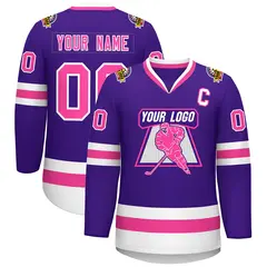 Purple Pink-White Classic Style Hockey Jersey