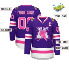 Purple Pink-White Classic Style Hockey Jersey 2