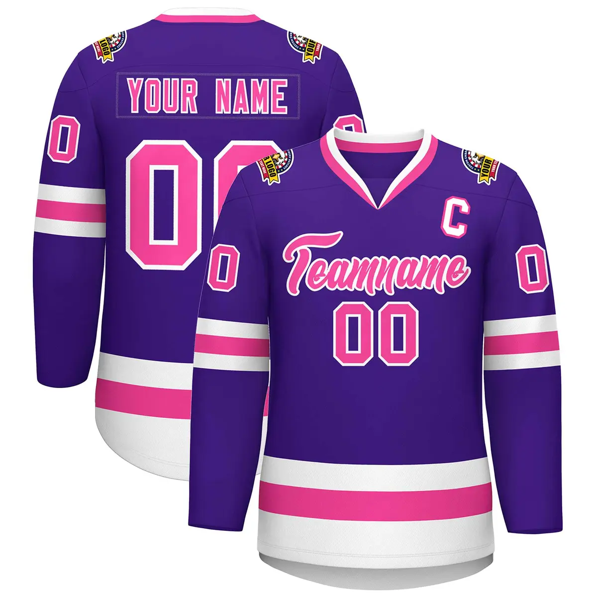 Purple Pink-White Classic Style Hockey Jersey