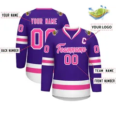 Purple Pink-White Classic Style Hockey Jersey 2