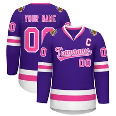 Purple Pink-White Classic Style Hockey Jersey 1