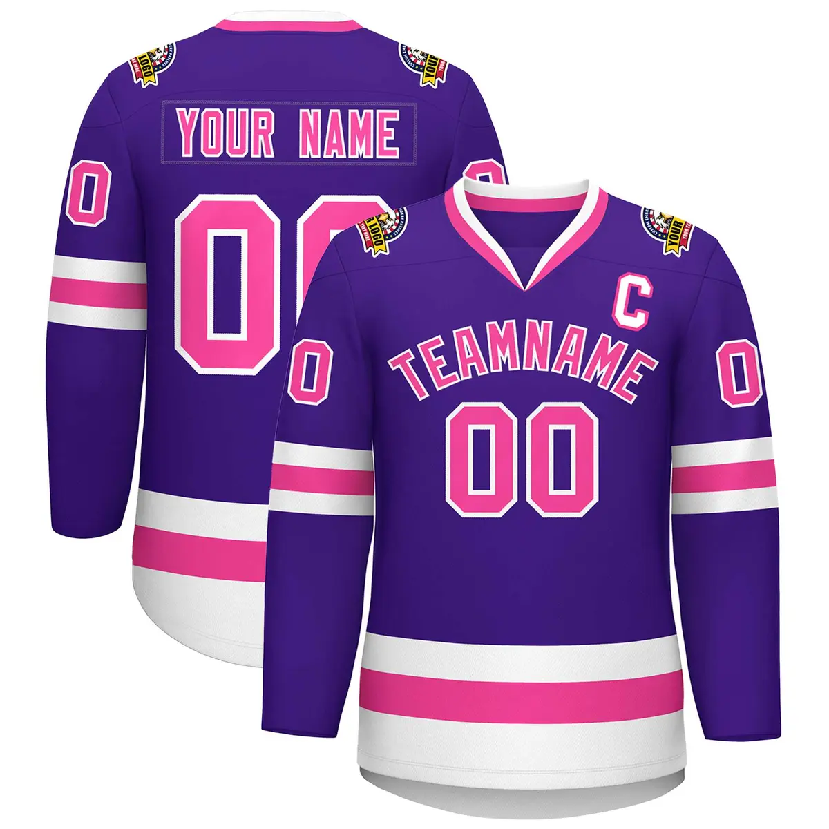 Purple Pink-White Classic Style Hockey Jersey