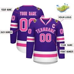 Purple Pink-White Classic Style Hockey Jersey 2