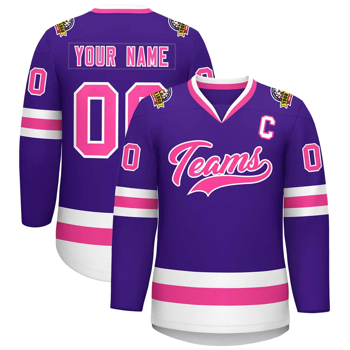 Purple Pink-White Classic Style Hockey Jersey