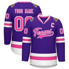 Purple Pink-White Classic Style Hockey Jersey 1