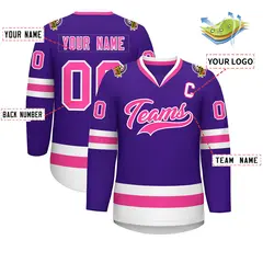 Purple Pink-White Classic Style Hockey Jersey 2
