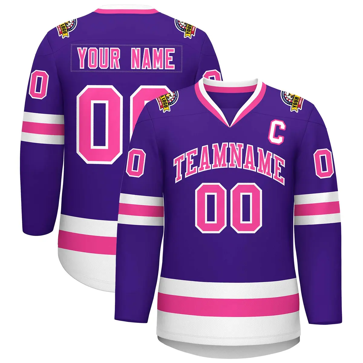 Purple Pink-White Classic Style Hockey Jersey