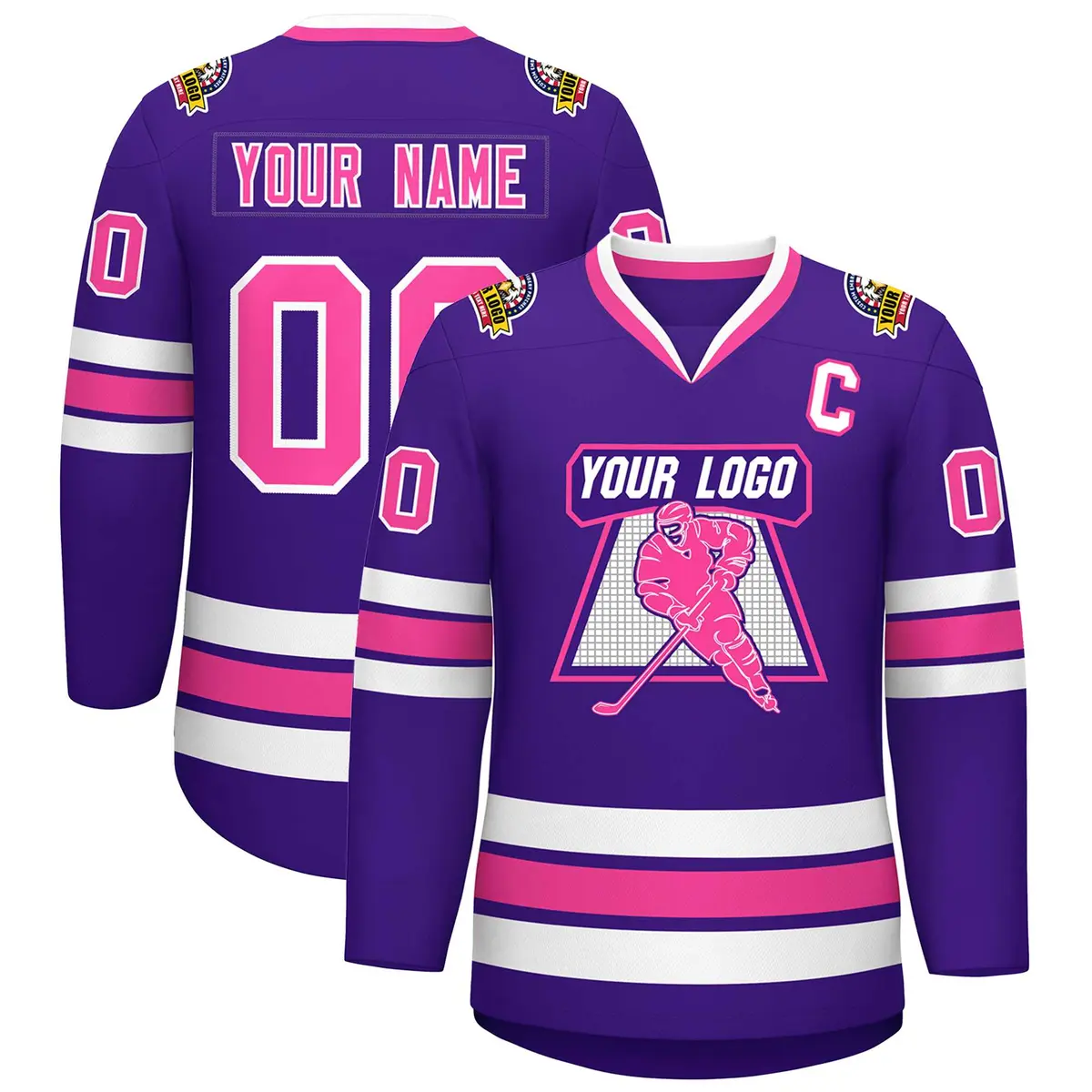 Purple Pink-White Classic Style Hockey Jersey