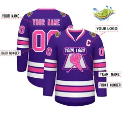 Purple Pink-White Classic Style Hockey Jersey 2
